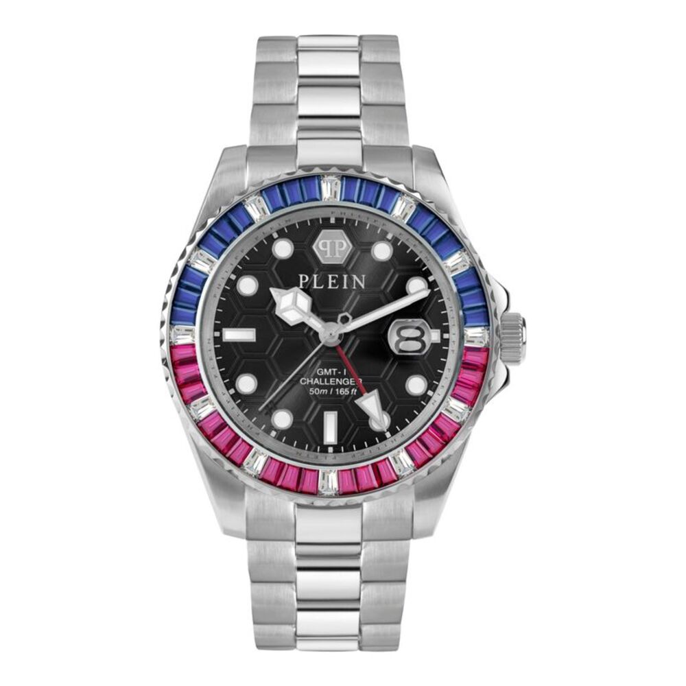 Philipp Plein GMT-I Challenger Baguettes Bracelet Watch Silver Mens